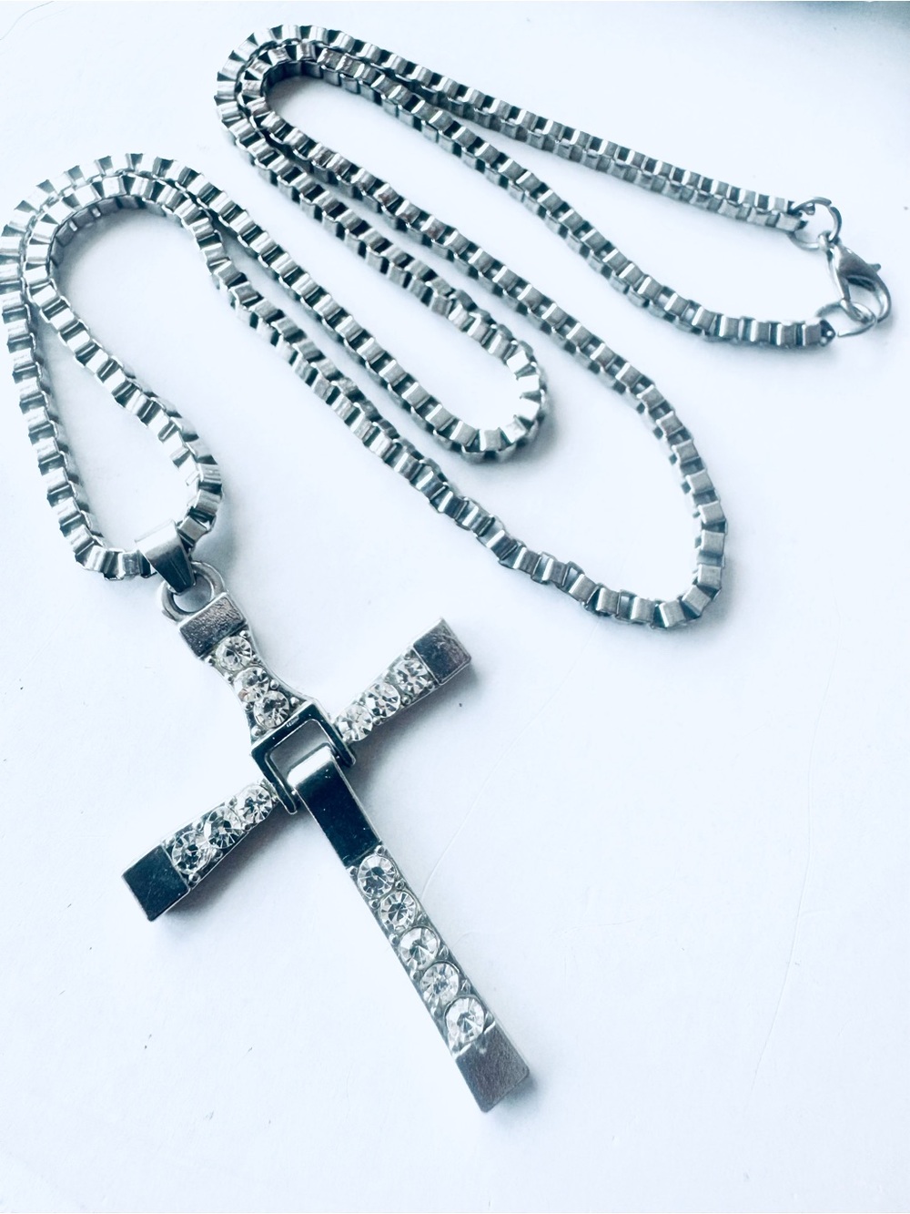 Hinged Cross Pendant Necklace - Silver Tone